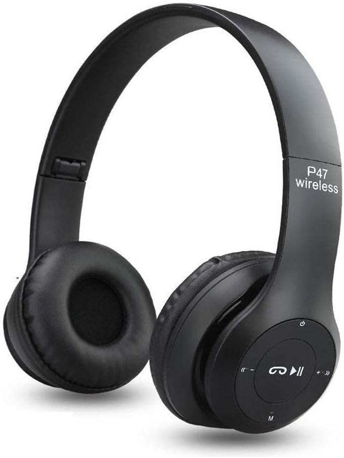 Bluetooth Wireless Foldable Headphone with Mic High Bass Clear Sound Gaming Headset IPX7 Waterproof Portable Noise Cancelling Over the Ear Earphones Black
