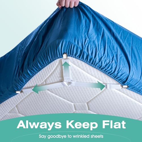 Image of Bed Sheet Straps, Easy to Install Bed Sheet Clips, Fitted Sheet Clips Sheet Straps, Say Goodbye to The Messy Sheets (White-4 Pcs)