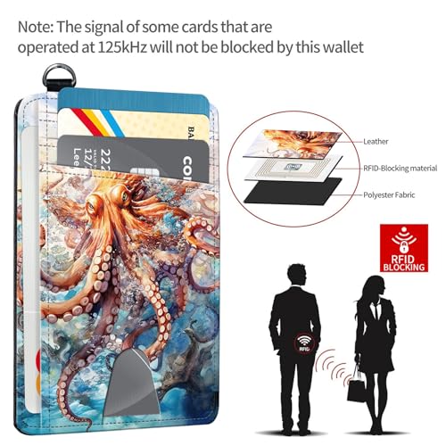 Slim RFID Blocking Card Holder Wallet with Wrist Strap - Minimalist Front Pocket Wallet, Octopus 02 Design, PU Leathe, for Men & Women, Ideal for Travel & Gifts4