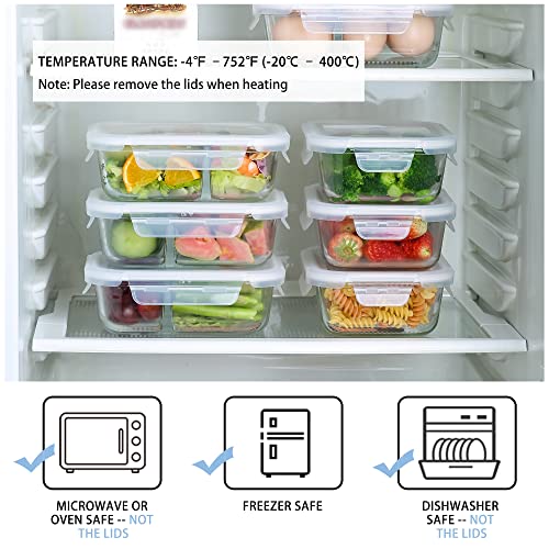 Bayco 10 Pack Glass Meal Prep Containers 2 Compartment, Glass Food Storage Containers With Lids, Airtight Glass Lunch Bento Boxes, Bpa-Free & Leak Proof (10 Lids & 10 Containers) - White #TOP3