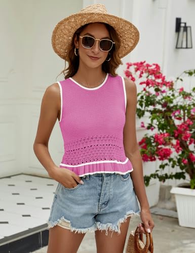 Image of VIMPUNEC Womens Crochet Crop Tank Tops Sleeveless Knit Sweater Vest Ruffle Hem Summer Top