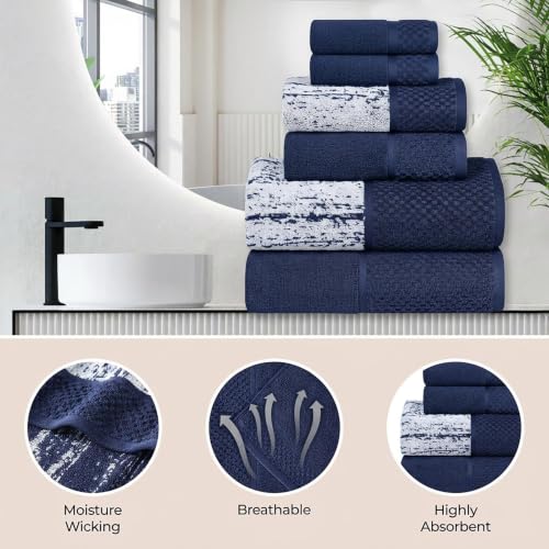 SUPERIOR Cotton Bathroom Towel Set Plush Absorbent 3 Piece, Navy Blue Ivory by SUPERIOR - Used condition - Image 4