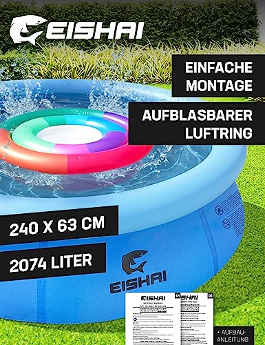 EISHAI Oasis Aufstellpool rund 240 cm x 63 cm für Kinder und Erwachsene aufblasbarer Pool für Garten (Blau 240 cm)