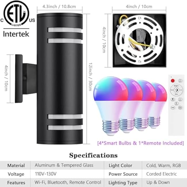 KIZON Smart Porch Lights Outdoor Wall Lights Color Changing Cylinder RGB Exterior Light Fixture