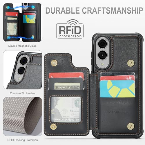 Vinich for Samsung Galaxy S25 Edge Wallet Case with Card Holder, RFID Blocking Credit Slots Kickstand Shockproof Phone Cover Fit for Galaxy S25 Edge 6.7" Black by Vinich - Image 3