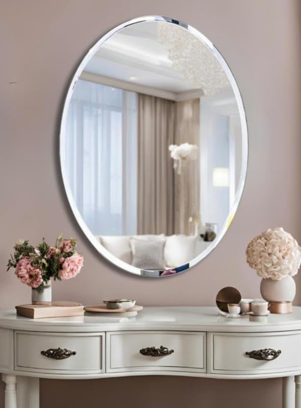 Image of 12x18 Inch Oval Frameless Wall Mirror | 5mm HD Glass | Vertical Mount Decorative Mirror for Bathroom, Vanity, Bedroom & Entryway | Sleek Modern Design for Home & Office
