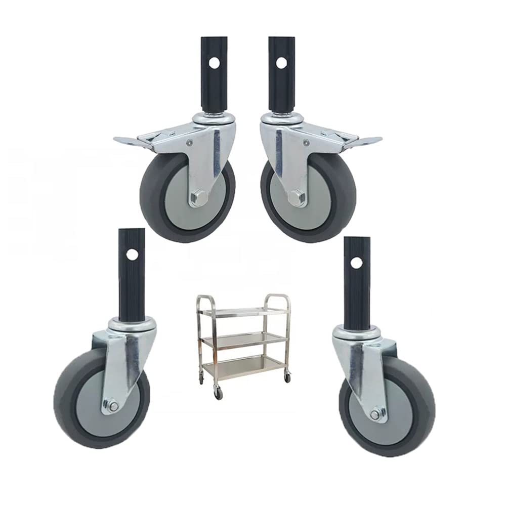 GBRJUYF Universal Locking Caster Wheels with Sleeve - Durable Replacement Wheels for Kitchen Carts & Furniture, 4-Pack (2 Swivel + 2 with Brake, 69mm Size)