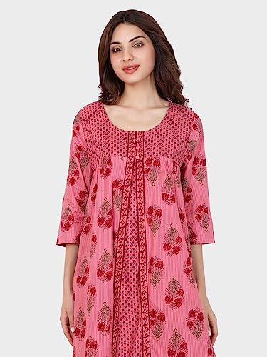 Image of Evolove Women's Cotton Long Maxi Night Gown Nighty Dress with Pocket & Stylish Button, Super Soft Comfortable (LNG-Button)