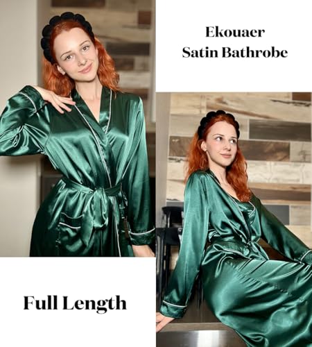 Image of Ekouaer Satin Robes for Women Long Sleeve Silk Bathrobe Soft Lightweight Full Length Sleepwear Bridesmaid Wedding Party Robes