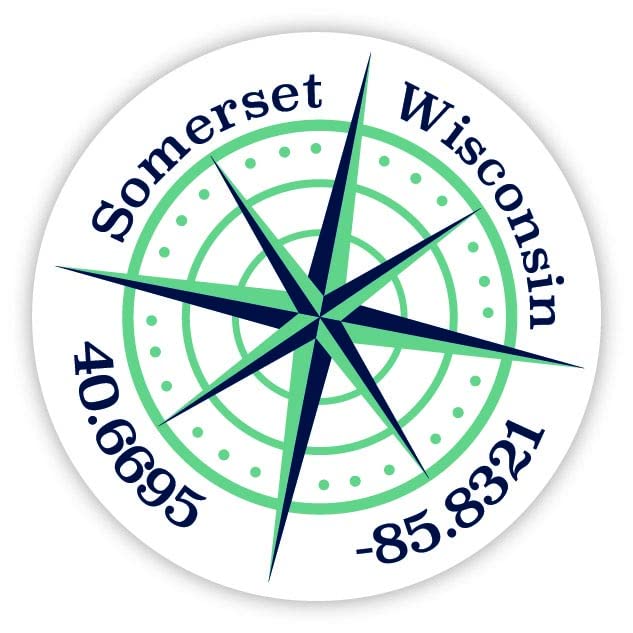 Somerset Wisconsin 2-Inch Vinyl Decal Sticker Latitude Longitude Compass Design