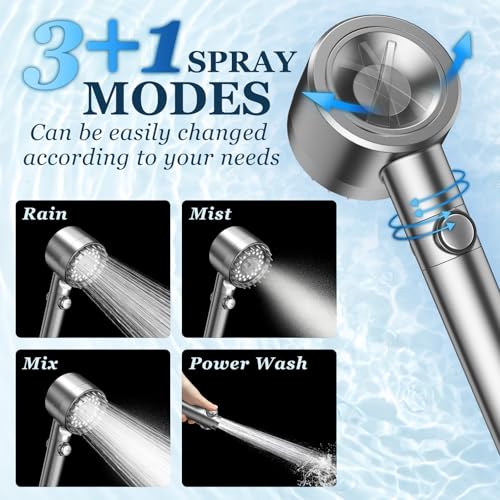 Image of FEELSO Filtered Head Shower, High Pressure Water Flow and Multiple Spray Modes Head Shower for Bath, Power Wash for Hard Water with ON /OFF Switch for Bath (Gray)