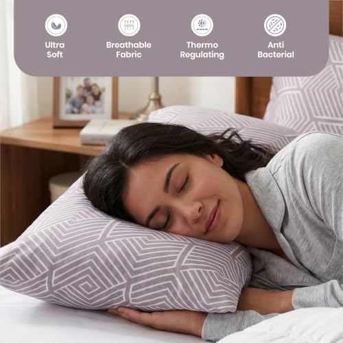 Image of Mush Aura Collection 300 TC Bamboo Pillow Covers Set of 2 | Bamboo Pillow Case for Hair & Skin, Ultra Soft Cooling Pillow Case, Breathable Smooth Pillowcase for Everyday Comfort (Soft Grey)