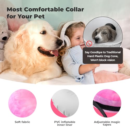 Image of Dog Cone, Uadonile Inflatable Cone Collar for Dogs and Cats, Dog Neck Collar Recovery E-Collar Alternative After Surgery, Elizabethan Collar for Dogs Recovery(Tie-dye Rose Purple, XL)