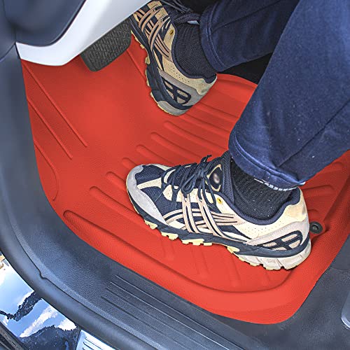 Image of FH Group Faux Leather Deep Dish Car Floor Mats - Trim-to-Fit, Universal Fit Full Set Automotive Floor Mats for Cars, SUVs & Trucks, Durable All-Weather Interior Protection, Red