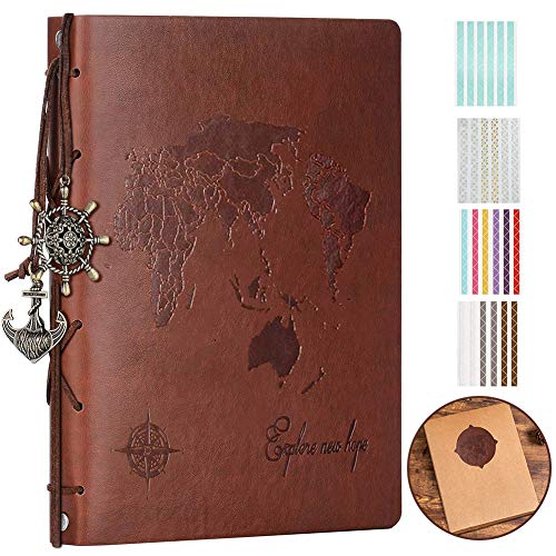 ARPDJK Grand album photo en cuir vintage avec coins photo, 10 pages noires et 20 papier kraft, cadeau danniversaire de bébé, anniversaire de bébé, Saint Valentin, anniversaire de garçon, amie