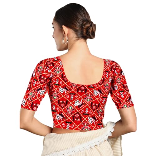Chandrakala Stretchable Blouses for Women Sarees,Readymade Red,Small (B217RED2)