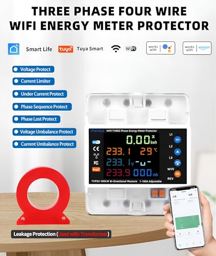 Image of XPR3SS 100A 3-Phase Bi-Directional Energy Meter with CT Coil | Solar Import Export Meter kWh Meter | WiFi Smart Power Monitor | Leakage Detection | DIN Rail | Over /Under Voltage, Current