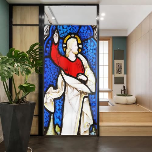 Church Style Stained Glass Window Film Decorative Privacy Non Adhesive Window Stickers for Home Office J9 40x100cm(15.7