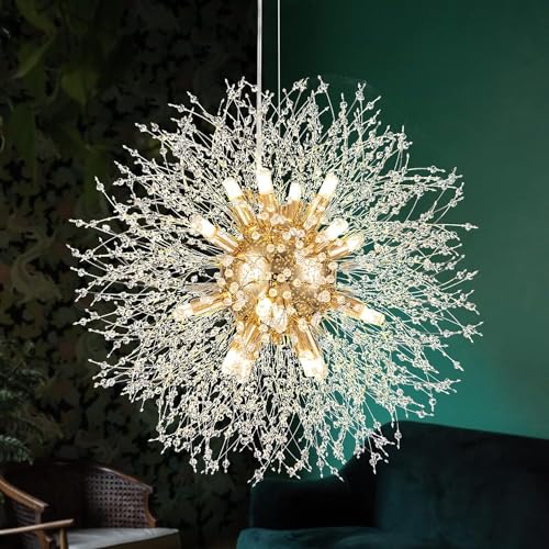 Lustres de cristal modernos fogos de artifício, lâmpadas de cristal, dente de leão lustres (dourado,