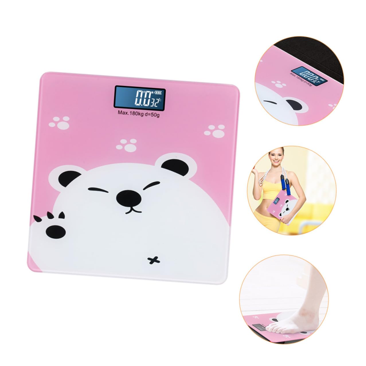 Gatuida Bilancia Digitale per Neonati e Adulti Display LCD Luminoso Sensori Alta Precisione Capacità 180Kg Adatta Animali Domestici Base Anturto Design Cartone Animato Rosa