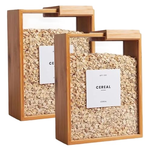 La mejor selección de Despachador de cereal favoritos de las personas. 47 2pcs Dispensador de arroz de bambú 9.1x6.8x3.2in con tapas extraíbles, contenedores cereales transparentes y frascos almacenamiento harina para mostrador cocina, productos secos,...