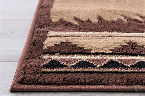 Hr-Cabin Rug–Lodge, Cabin Nature And Animals Area Rug–Modern Stripped Pattern Cabin Area Rug–Abstract, Chocolate/Beige-Horse/Mountain (5’2” X 7’2”) #TOP4
