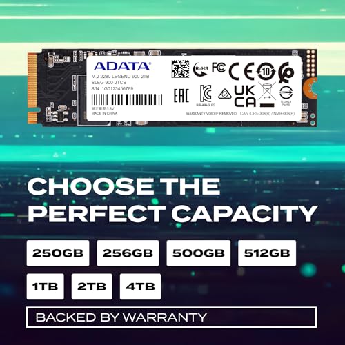 Image of ADATA LEGEND 900 - PCIe Gen4 x4 M.2 2280 Solid State Drive (SSD) - 1TB High-Speed Storage - Up to 7,000 MB /s Read Speed - Built-In Heatsink & Durable Design - Ideal for Gamers, Creators & PC Builders