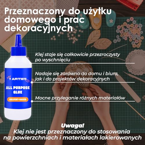 7 Artists Liquid All Purpose Glue 250 ml Klej do Scrapbookingu w Płynie | Płynny Przezroczysty Klej do Scrapbookingu, Papieru, Kartonu, Filcu
