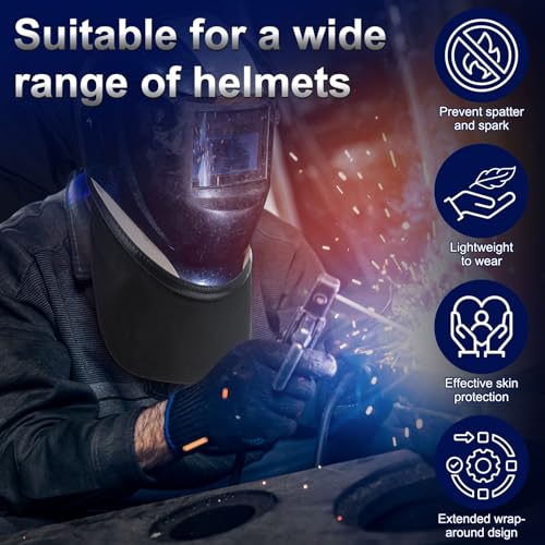 HARFINGTON Welding Helmet Cover and Helmet Bib Set FR Cotton Welding Helmet Headcover Wrap-Around Helmet Bib Welding Accessories with Press Fit Seal for Most Welding Helmets, Black - Image 6