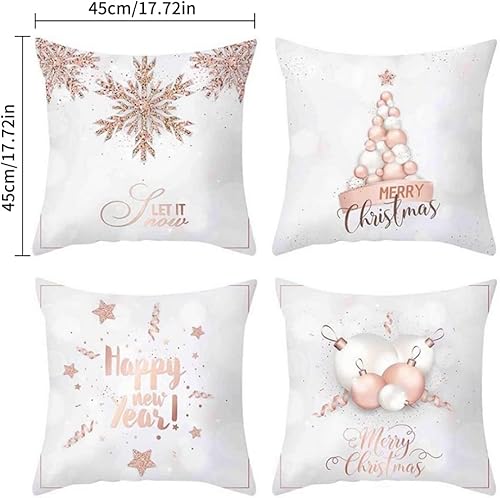 Miniatura 8 de Funda de cojín de Navidad, funda de almohada de oro rosa, 17.7 x 17.7 in, 4 unidades (sin rellenos), funda de cojín de Navidad, funda de almohada de