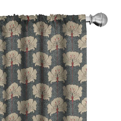 Ambesonne Floral Curtains, Art Nouveau Style Romantic Poppy Flowers and Ornate Nature Design, Window...