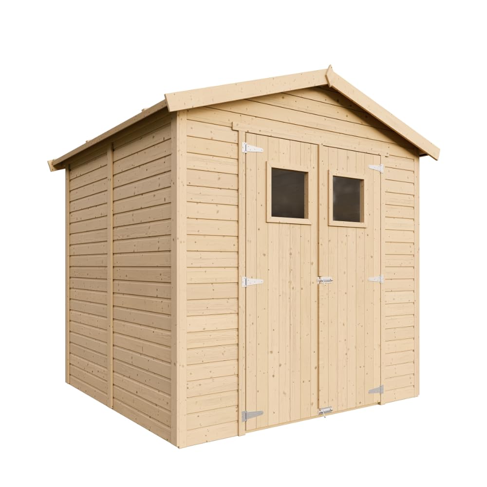 Abri de Jardin en Bois Naturel - Stockage extérieur avec fenêtres H228x222x233 cm/4,2 m² Hangar...