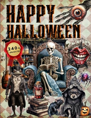 Cut and Collage Happy Halloween Ephemera: High Quality Images Of Skeleton and Clown For Paper Crafts, Scrapbooking, Mixed Media, Junk Journals, Decorative Art, Artist Trading Cards, and More. image 2