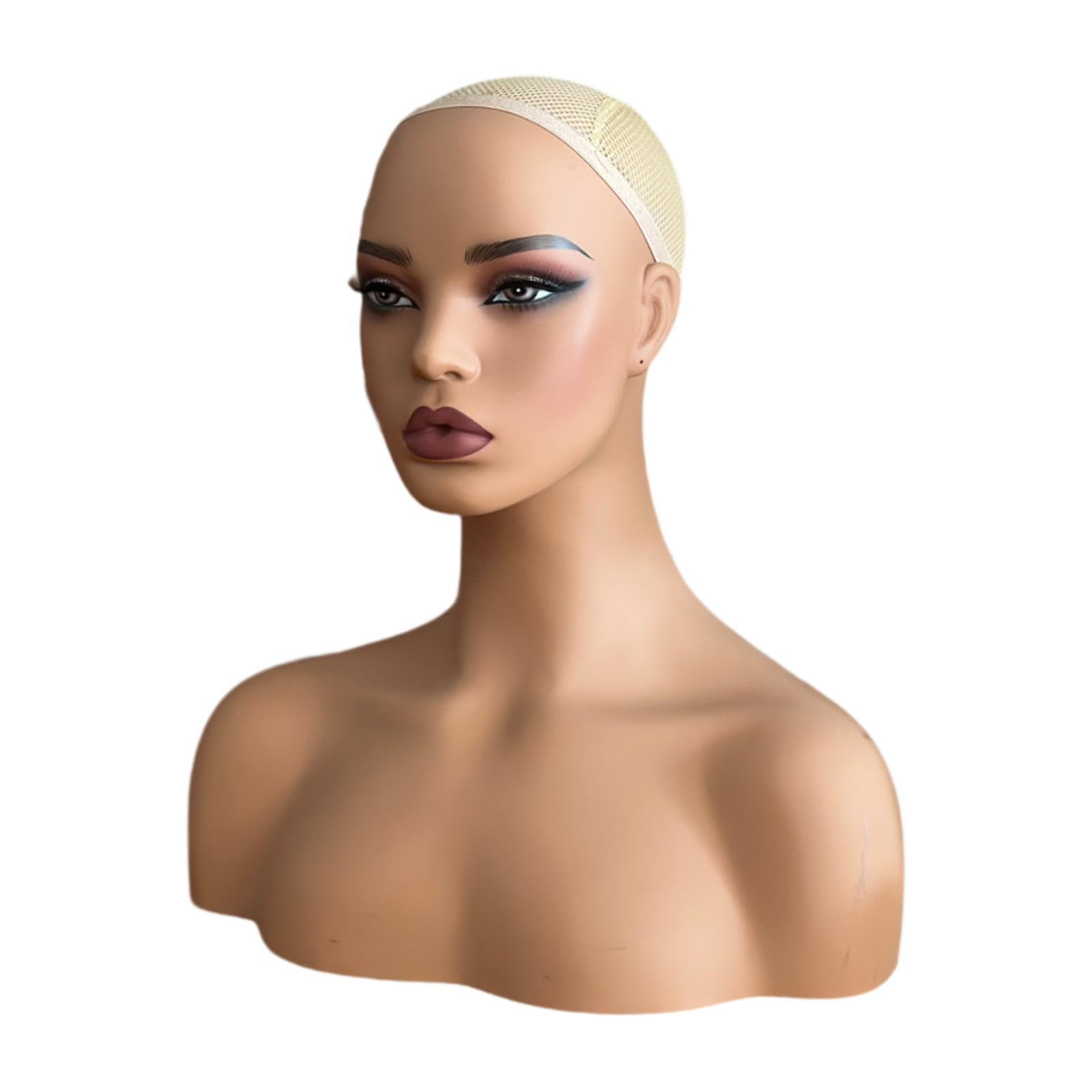 CHUOZI Realistic Female Mannequin Head Wig Display Stand with Shoulder with Makeup