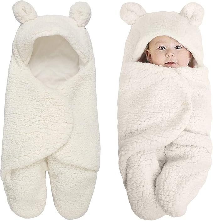 Abnaok Baby Schlafsack Neugeboren, Unisex Babyschlafsack mit Hut, Angedickt und Warm Pucksack Baby 0-6 Monate (Weiß)
