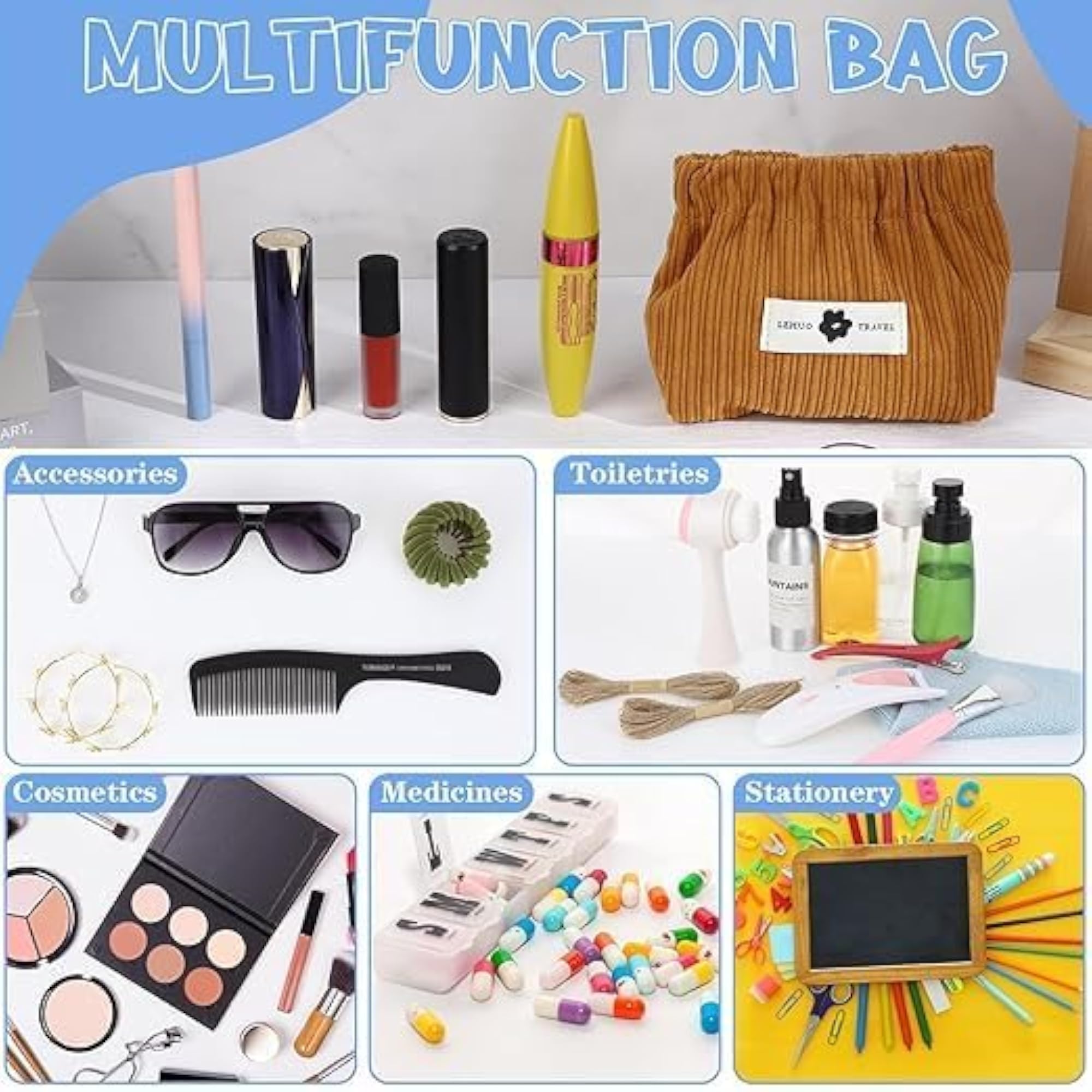2 PCS Corduroy Cosmetic Pouch Set, Mini Makeup Storage