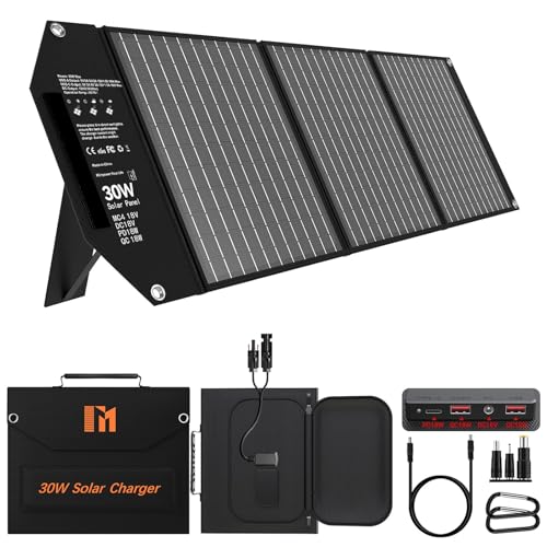 30W Solar Panel Charger Portable Foldable with USB-C & USB-A 18V MC4 DC Fast Charging for Backpacking Travel Camping iPhone LG Google Cell Phone Power Bank Generator Power Station