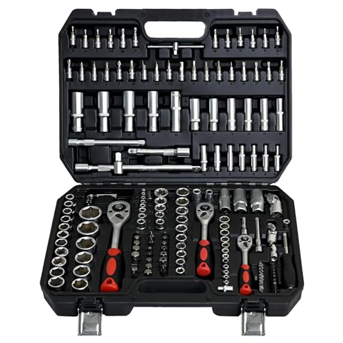 Socket Wrench Set, Socket and Ratchet Wrench Tool Set, Mechanics Tool Set, 1/2, 1/4, 3/8 Drive Sizes, Basic Portable Manual Repair Tool Set for Home Use, for DIY Enthusiasts Motorcycle, 171pcs