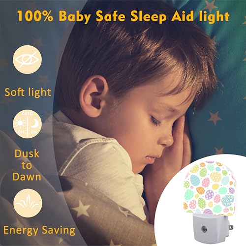 Image of Easter Eggs and Flowers Night Light for Kids,Colorful Easter Eggs Daisies Plug in Night Light with Dusk to Dawn Sensor, 0.5w Energy Saving Nightlight for Hallway Stairway Kitchen Bedroom