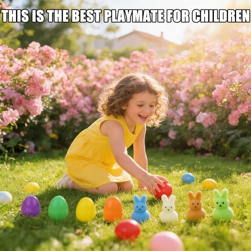 Image of 24 Pack Prefilled Easter Eggs with Bunny Mochi Squishy Toys, Filled Easter Eggs for Kids, Easter Basket Stuffers, Squishy Toy Eggs, Party Favors, Birthday Gift, Classroom Exchange