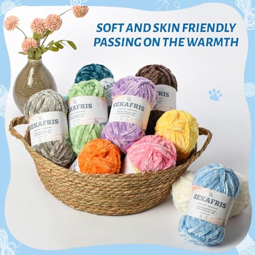 Image of 20 Pack 984 (yd) Chunky Chenille Yarn for Crocheting and Hand Knitting with Black Red White Green Yellow Rainbow Plush Velvet Yarn，Baby Blanket Yarn for Crocheting Soft Amigurumi Yarn B