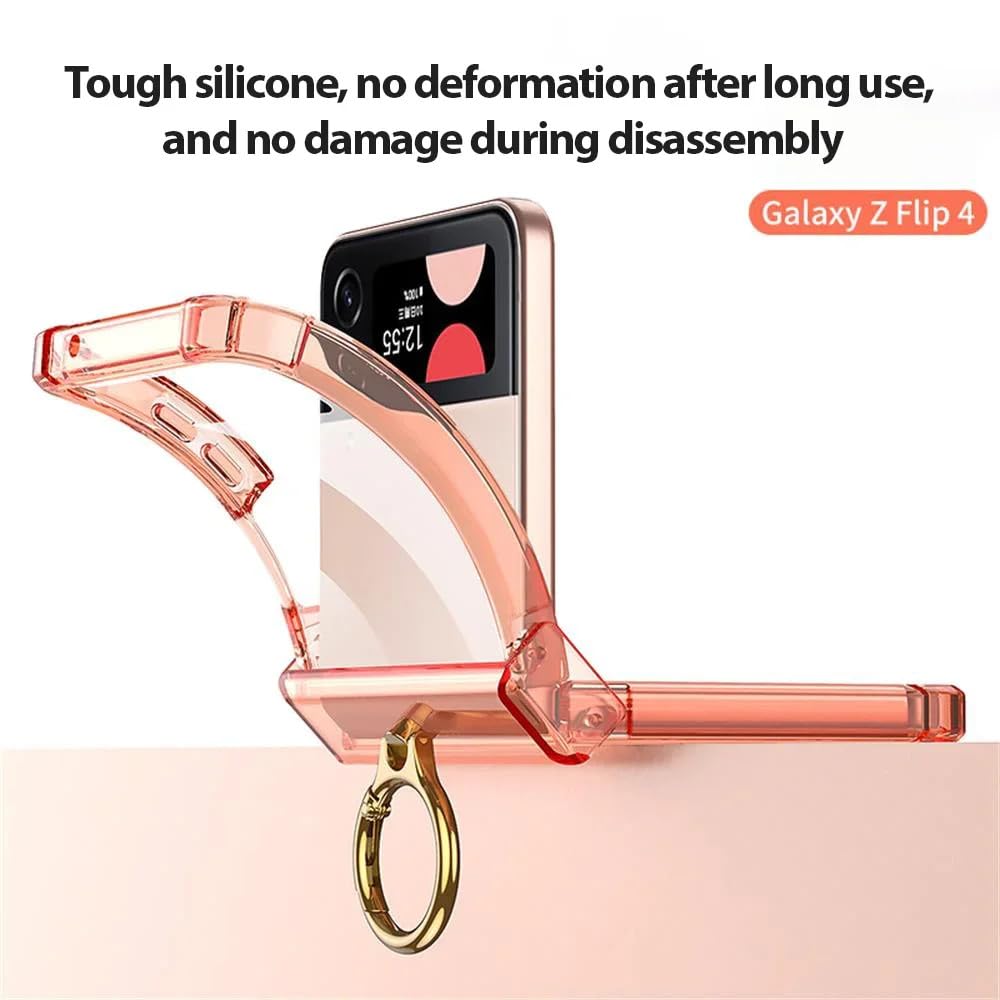 Supporto ad anello trasparente con cerniera pieghevole per Samsung Galaxy Z Flip 5 4 3 Custodia rigida in silicone a quattro angoli, nero, per Galaxy Z Flip 5