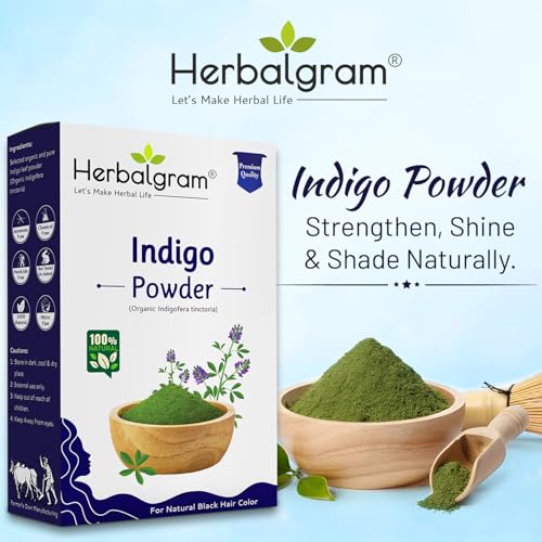 Image of Herbalgram 100% Pure & Natural Indigo Powder 100gm Hair Dye for Deep Black & Brown Shades Cruelty-free & Vegan for Natural Hair Coloring
