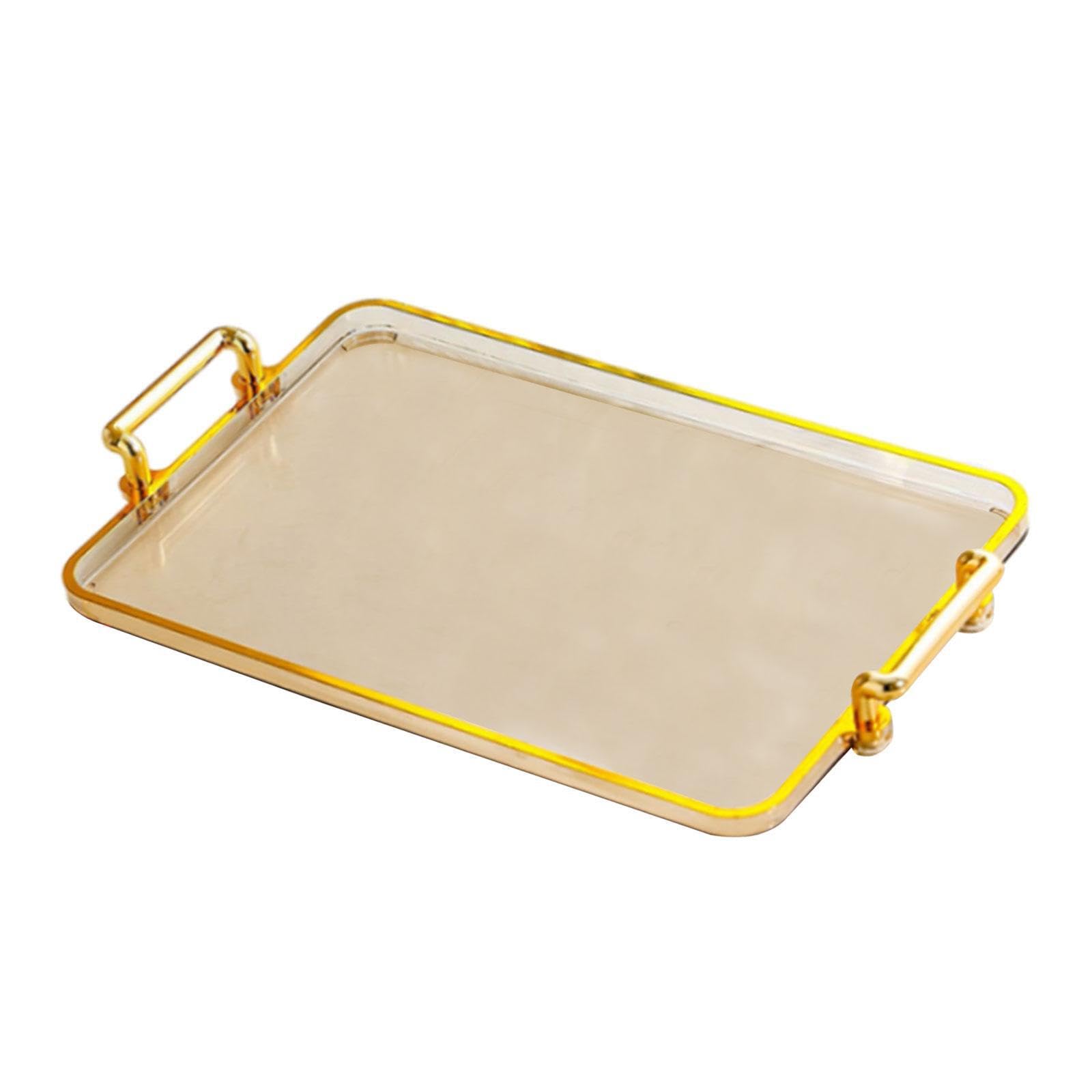 TWISAXC Serving Tray With Gold Handles Stylish Home Decor And Multipurpose Food Platter Organizing Items Not Only Can Be Used As Tray To Hold Fruits, Amber Gold Edge, 31x18.5x3.5cm