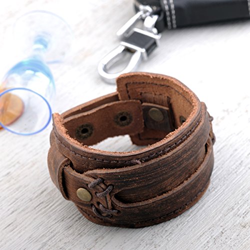 Womens and Mens Genuine Cuff Bangle Leather Bracelet Adjustable Wristband in Punk Design Coffee 30G | Punk Bracelets | Bracelets for Men | Bracelets for Women Trendy | Wristbands for men4
