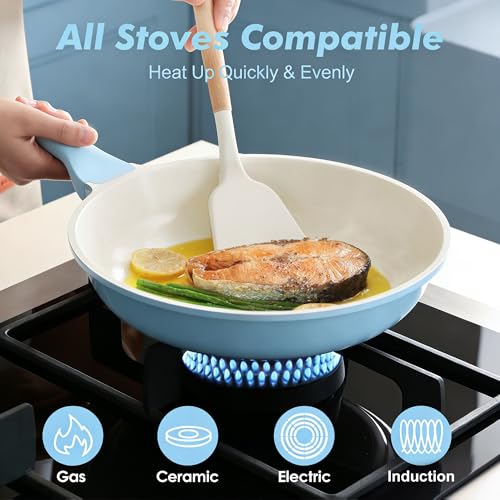 Image of SENSARTE Nonstick Ceramic Frying Pan 8-Inch, Healthy Non Toxic Skillet, Induction Compatible Omelet Pan with Heat Resistant Handle, PFAS-Free, Blue