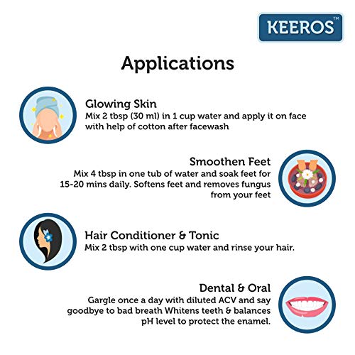 Image of Keeros Apple Cider Vinegar with Mother Vinegar - 100% Natural, Raw, Unfiltered & Unpasteurised (Nutrition Supplement & Drink for Weight Loss, Glowing Skin, Hair Growth)