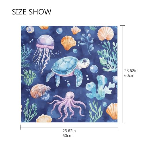 Sea Creatures Silk Like Head Scarf for Women,Soft Fashion Neck Scarf Square Satin Head Scarf 23.6 Inches2