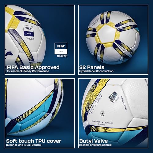 Image of Nivia Rabona Pro Football, 32 Panel, Glossy TPU Stitched, Suitable for Soft & Dry Ground, Hard Ground with Grass & Artificial Turf, International Match Ball (White, Size - 5)