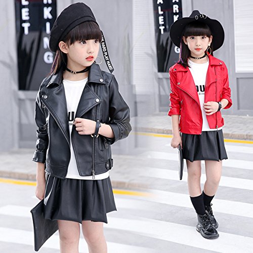 Elife Girls Fashion PU Leather Motorcycle Jacket Children's Outerwear Slim Coat 2-12 Years4